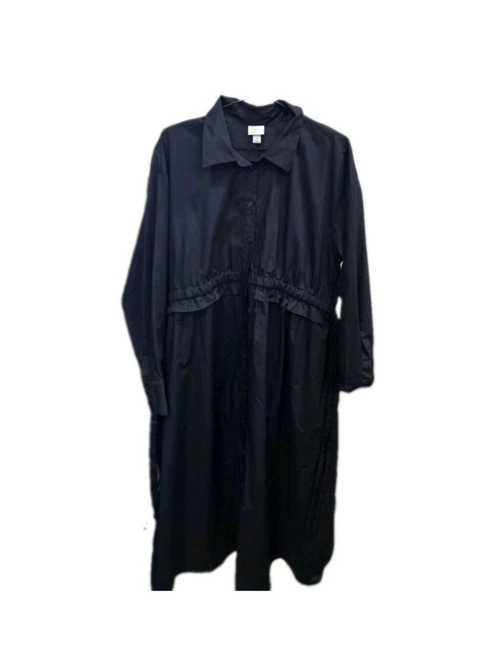 A New Day Large Black Shirt Dress Long Sleeve Midi Pockets Button Front. WL365